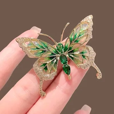 Green Crystal Butterfly Brooch
